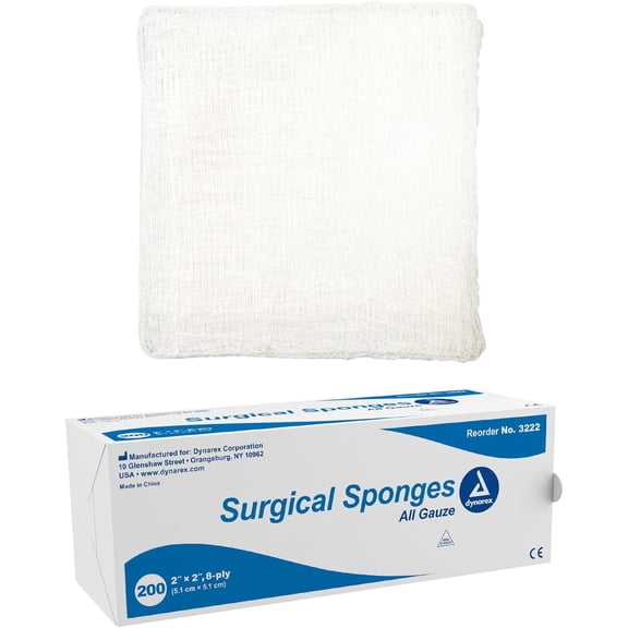 Dynarex Gauze Sponges Non-Sterile - 8 Ply 2 Inches X 2 Inches - 200 Ea