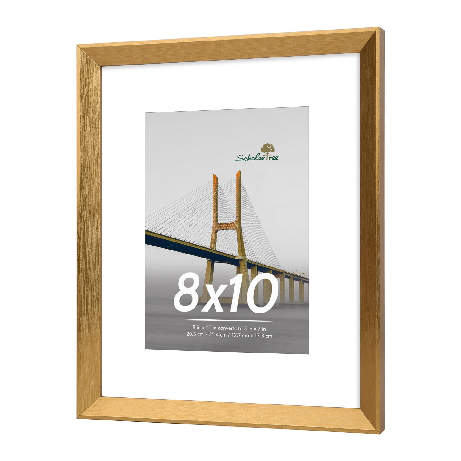 Scholartree 5 PACK 8x10 Wooden Picture Frames, 8x10 Matted to 5x7 Tabletop Picture Frame, Gold