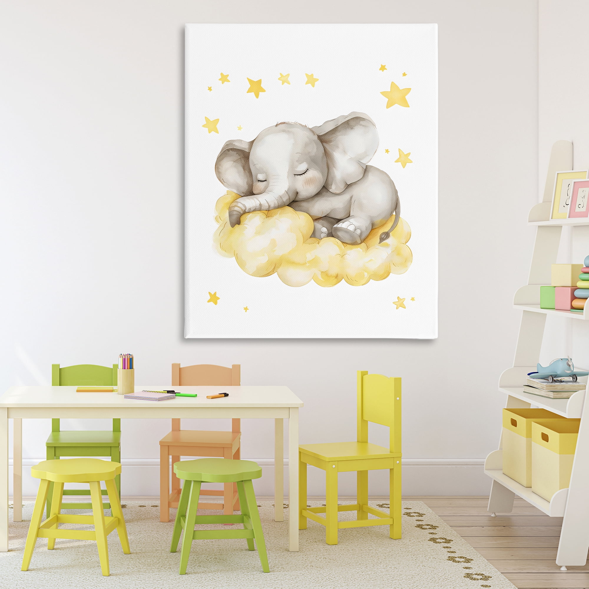 Stupell Industries Sleeping Elephant on Yellow Cloud Canvas Wall Art, design by LSR Design Studio