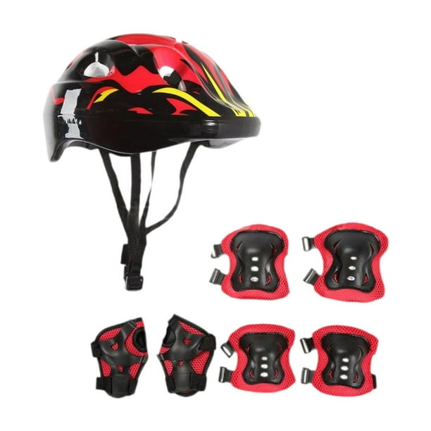 Juego de 7 protectores para casco de bicicleta para niños, rodilleras, coderas y muñequeras resistentes a impactos. Rojo
