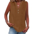 thumbnail image 3 of Nestiefly Gauze Tank Tops for Women V Neck Sleeveless Cotton Linen Tops Summer Dressy Casual Work Blouses Boho Top Brown S, 3 of 6