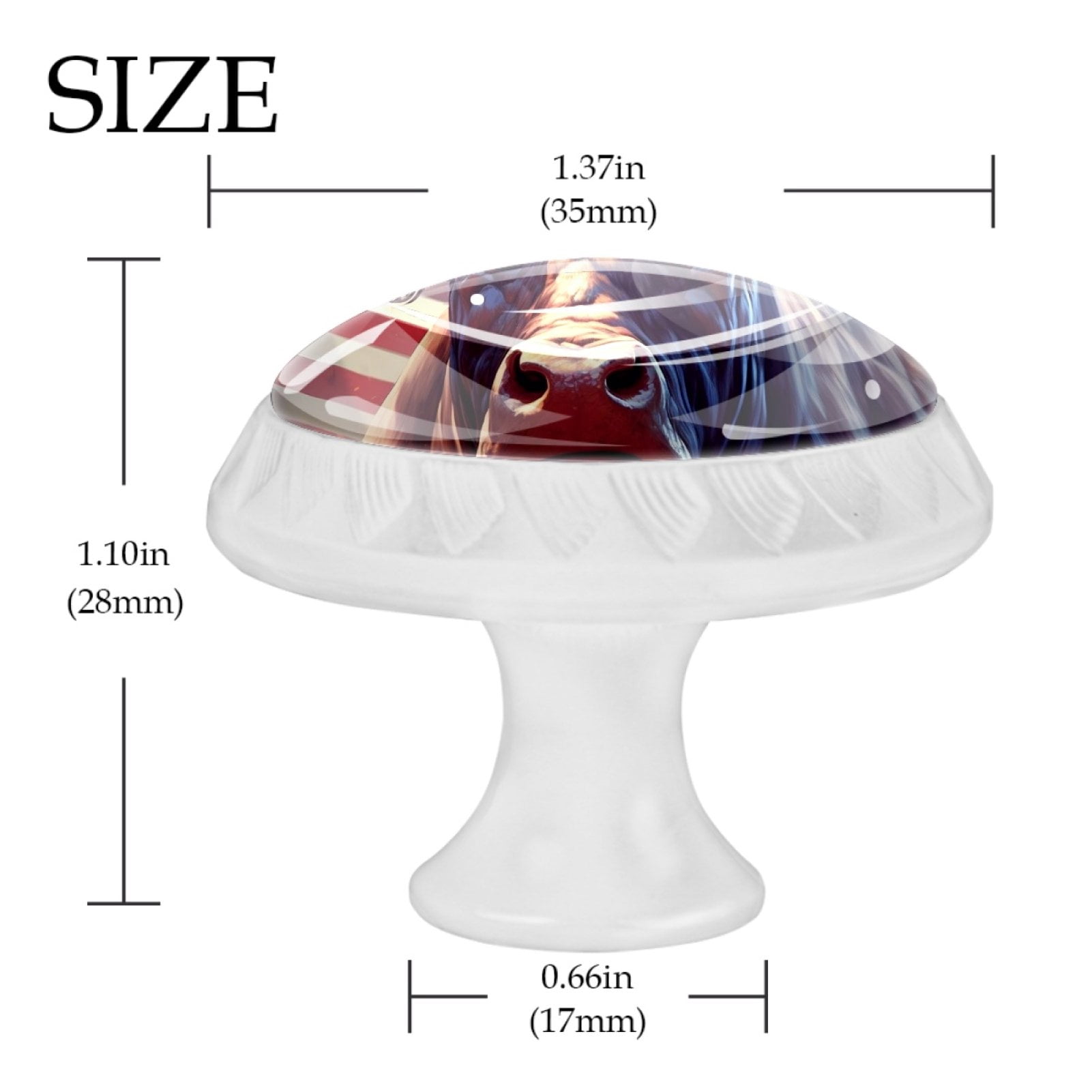 4 Pcs Cow American Flag Knobs for Kitchen Cabinet Cupboard Dresser Bookcase Drawer Pulls Handles Round Home Decor