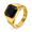 Black-Gold, variant on Unisex Rectangular Stone Ring in Stainless Steel, Faceted Center with Angular Shoulders, US Sizes 7-13, Bold Style for Evening Outfits and Graduation Gifts