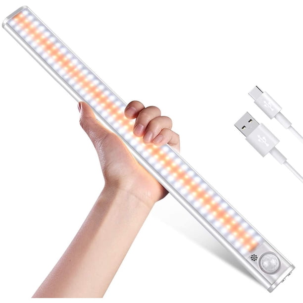 Luz LED para armario de 160 LED, luz para armario, iluminación para armario, sensor de movimiento, recargable por USB, atenuación continua, 3 modos de iluminación automáticos, batería de 1800 mAh [Cla