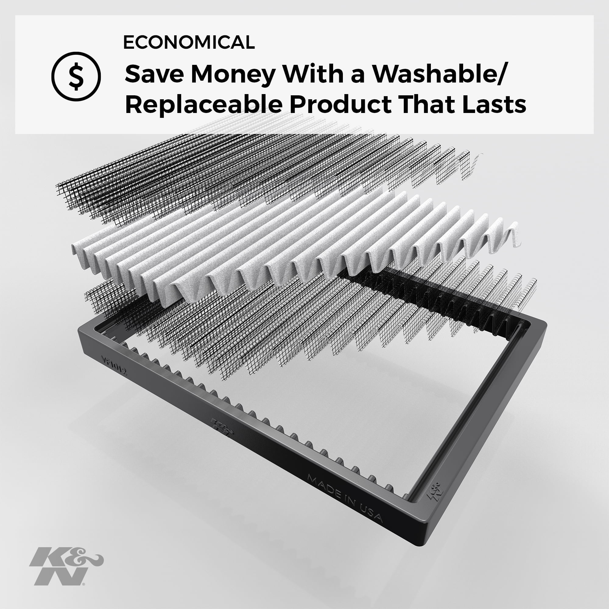 K&N Performance Cabin Air Filter: Lifetime, Washable, Engineered to Maximize Airflow, VF2054