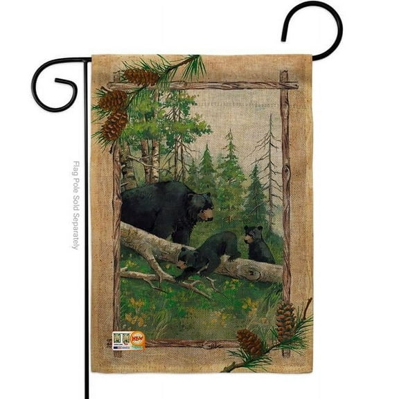 Breeze Decor BD-WL-G-110043-IP-DB-D-US12-SB 13 x 18.5 in. Black Bear & Cubs Burlap Nature Wildlife Impressions Decorative Vertical Double Sided Garden Flag