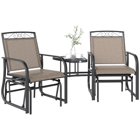 Outsunny Outdoor Glider Bench with Coffee Table, Brown
