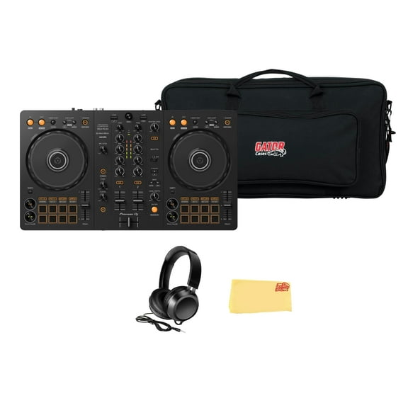Pioneer DJ DDJ FLX4 2-Channel DJ Controller - Black Bundle with Gator Case, Headphones, and Austin Bazaar Polishing Cloth
