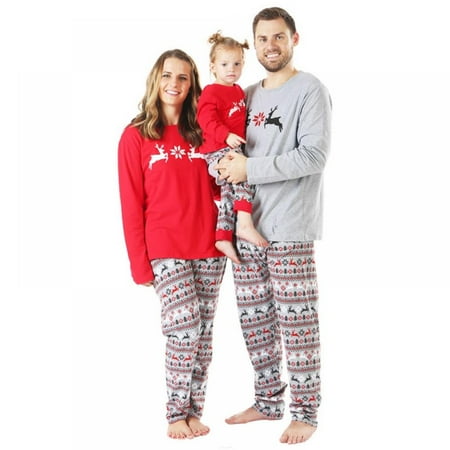 

Family Pajamas Sets Christmas PJ s with Pattern Printed Tee and Plaid Bottom Loungewear