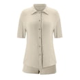 thumbnail image 4 of 2 Piece Sets for Girls Summer Lounge Set Kids Oversized Button Down Short Sleeve Shirt Matching Shorts Vacation Outfits (Khaki, 7-8 Years), 4 of 4