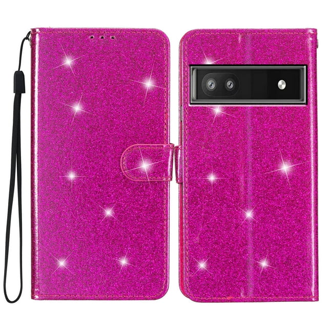 Compatible avec Google Pixel 6A Étui Portefeuille Pailleté avec Poche pour Carte Couverture Rabattable