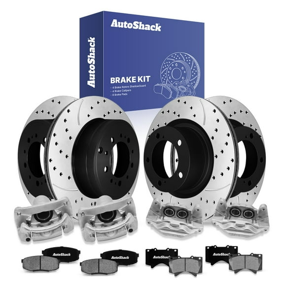 AutoShack Front Vented & Rear Vented Drilled & Slotted E-Coated Brake Rotors Ceramic Pads Calipers 16-PC Brake Kit Replacement for 2007-2016 Toyota Tundra 2008-2016 Toyota Sequoia ShadowGuard