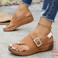 thumbnail image 3 of Dakaela Womens Leather Orthopedic Wedge Sandals Rhinestone Buckle Platform Flip Flops Arch Support Summer Beach Slip on Slides with Back Strap Brown Size 7, 3 of 9