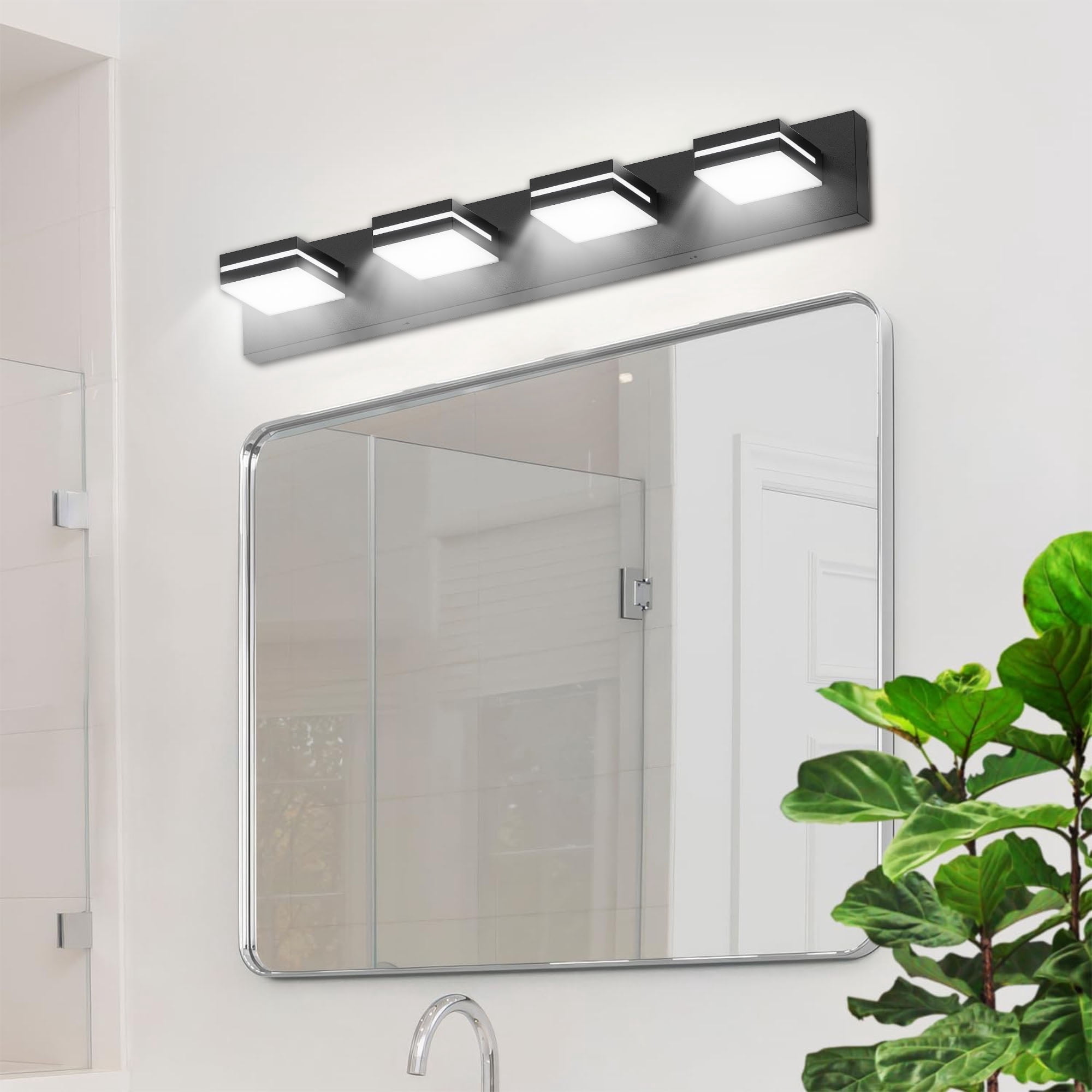 GCGAFUL 30 in. 4-Light Matte Black Modern Dimmable Bathroom Vanity Light with 360° Rotatable Head, Wall Sconce for Bathroom and Mirror