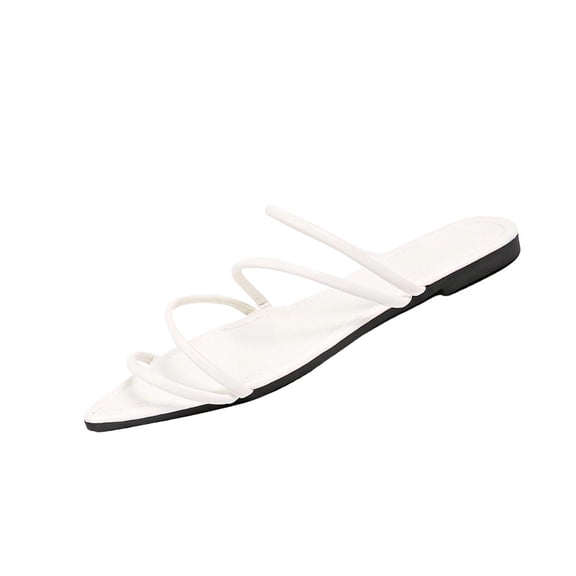 KIJBLAE Women's Pointed Toe Thin Strap Flat Sandals, Breathable Open Toe Lightweight Comfort Casual Summer Beach Slippers White 41