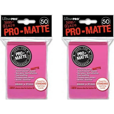 100 Bright Pink PRO-MATTE Deck Protectors Sleeves Standard MTG Colors, Standard Size Sleeves By Ultra