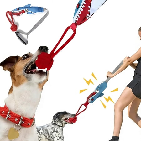 Interactive Squeaky Tug of War Dog Toy with Strong Handle and Bite-Resistant Small Ball Indoor & Outdoor Play Teeth Grinding and Boredom Relief for Puppies to Large Dogs