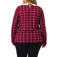 thumbnail image 3 of Blusa de trabajo de mujer de talla grande con cuello Peter Pan de cuadros en burdeos 1X, 3 of 5