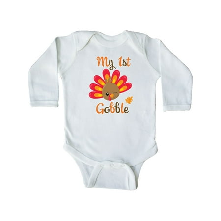 

Inktastic My 1st Gobble with Turkey Face Gift Baby Boy or Baby Girl Long Sleeve Bodysuit