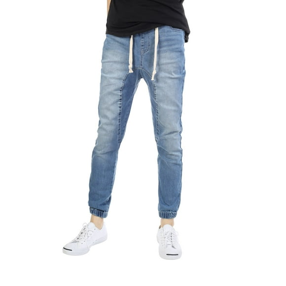 Allsense Pantalon de Jogging en Denim Délavé Ajusté pour Homme TG Indigo Clair