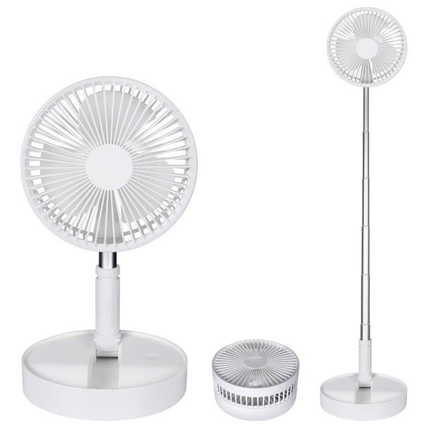 QUALORI Pedestal de ventilador plegable, ajustable, recargable, control remoto, silencioso, alrededor de 8 pulgadas, fresco