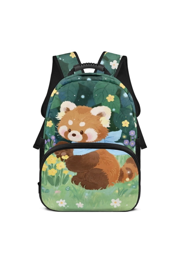 17 Inch Backpack for Kids, Polyester Durable Comfortable Backpack Ruckpack, Red Panda Floral Design
