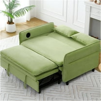 JERFIT Green Corduroy Convertible Sofa Bed with Adjustable Backrest, Pull-Out Sleeper and Cup Holders for Living Room, Apartment
