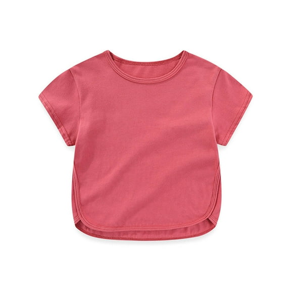 Piuwrlz Round Neck T-Shirts Children's Girls Short Sweatshirt Sleeve Comfortable Fashionable Solid Color Shirt Top Watermelon Red Size 4 Years