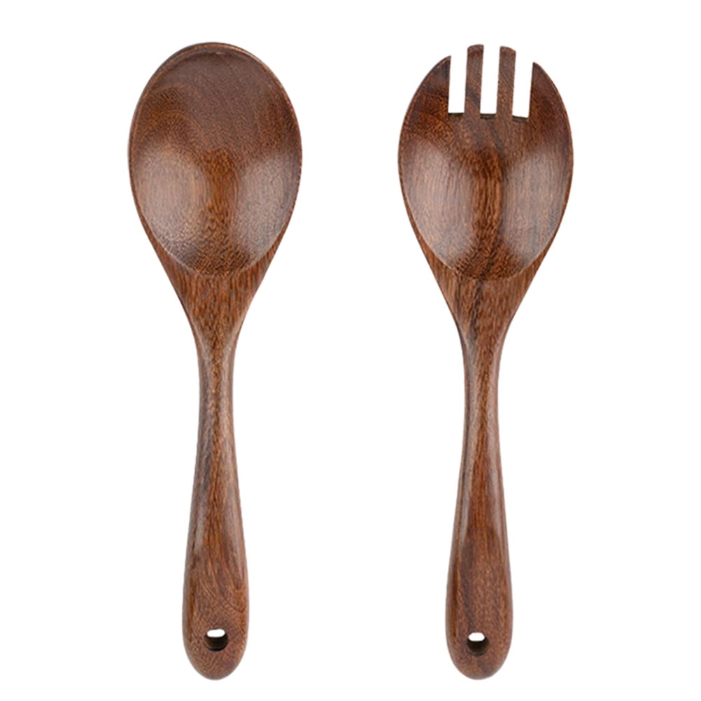 TINKSKY 2pcs Wood Salad Spoon and Fork Flatware Salad Serving Tableware