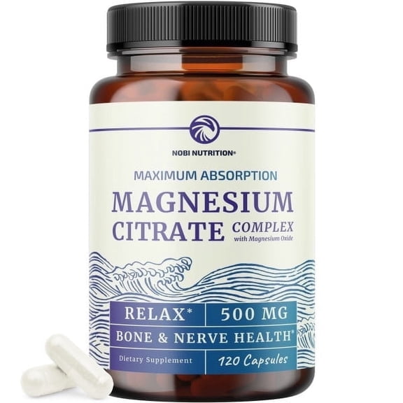 Magnesium Citrate Complex 500mg with Magnesium Oxide, Relaxation and Digestion Support, 120 Capsules