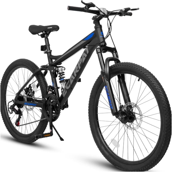 JERFIT 26 Inch Mountain Bike for Adults, 21 Speed, Dual Disc Brakes & Full Suspension, High-Strength Steel Frame, All-Terrain Bicycle for Men Women