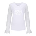 thumbnail image 4 of Pompotops Femmes Casual Dentelle Patchwork V-Cou Pull Imprimé Coeur T-shirt Tops, 4 of 7