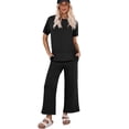 thumbnail image 4 of Pinspark 2 Piece Sets for Women Soft Short Sleeve Tracksuit Wide Leg Pants Lounge Matching Set Travel Summer Outfits, 4 of 8