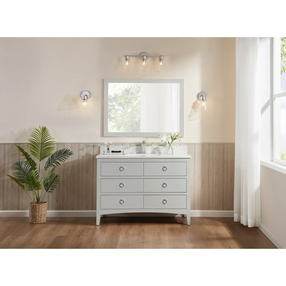 Legion Furniture WS2518-48-SS 48 in. Silver Strand Finish Solid Wood Sink Vanity, 1 in. Artificial Stone Top