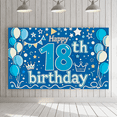 thumbnail image 4 of Blue Themed 18th Birthday Backdrop Banner with Balloons Stars Crowns, Happy Birthday Party Decorations Photography Props Party Supplies Background Decor, 4 of 7