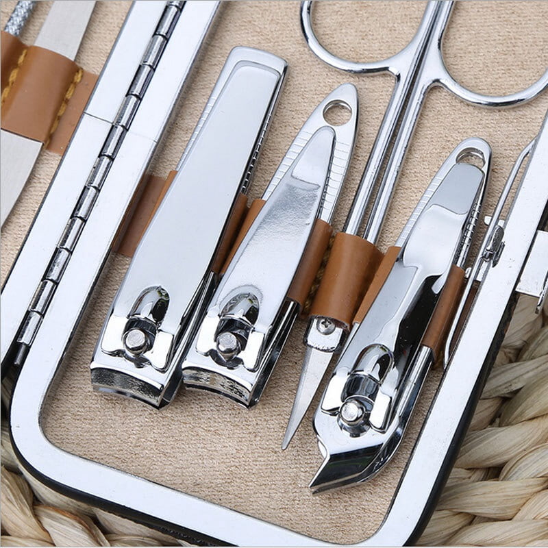 10pcs Professional Manicure Set Stainless Steel Nail Clipper Kit Pedicure Scissor Ear Pick Tweezer Nail Care Grooming Tool 11x6.8x2.3cm