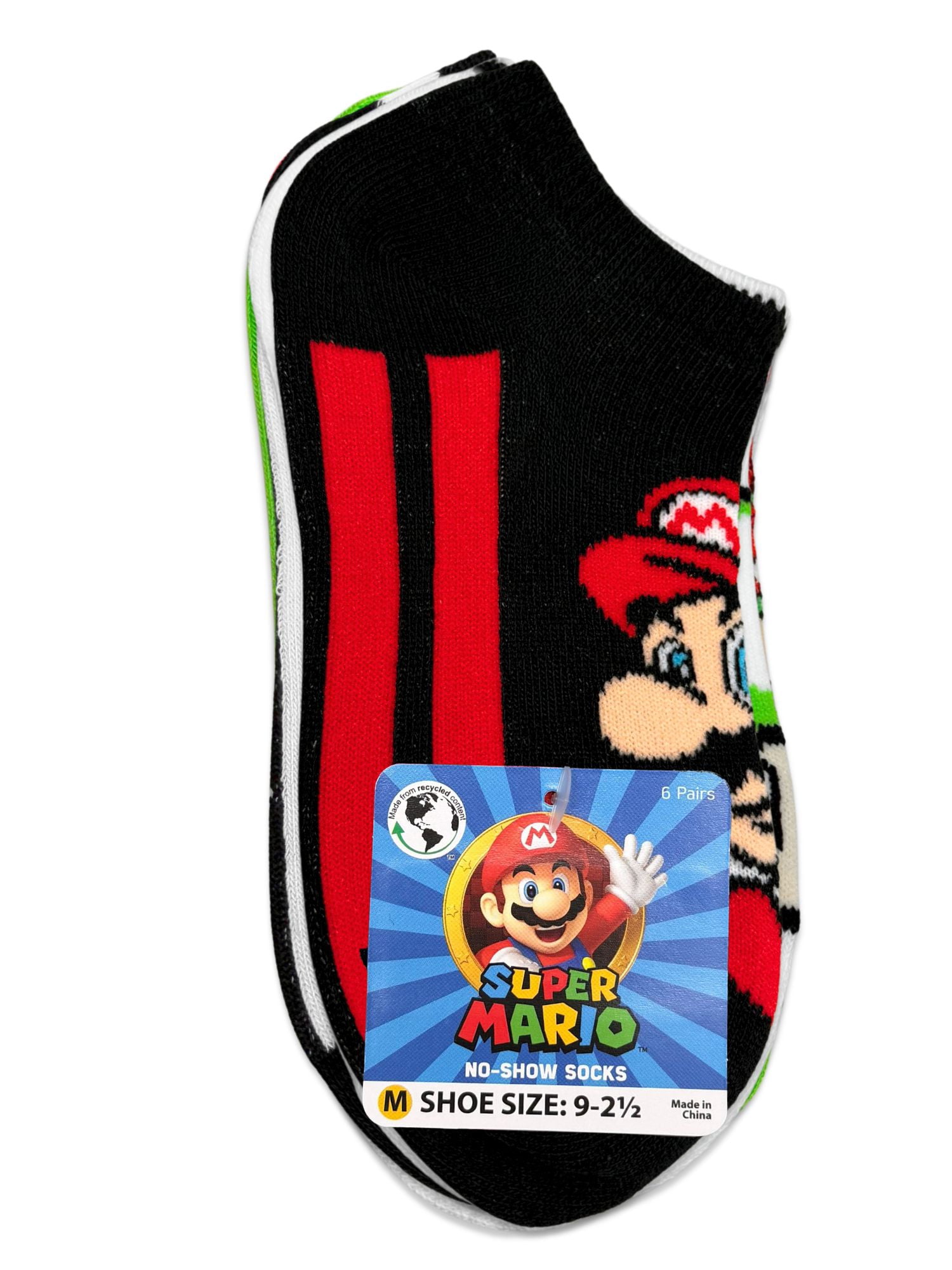 Super Mario Boys No-Show Socks, 6-Pack, Sizes S-L