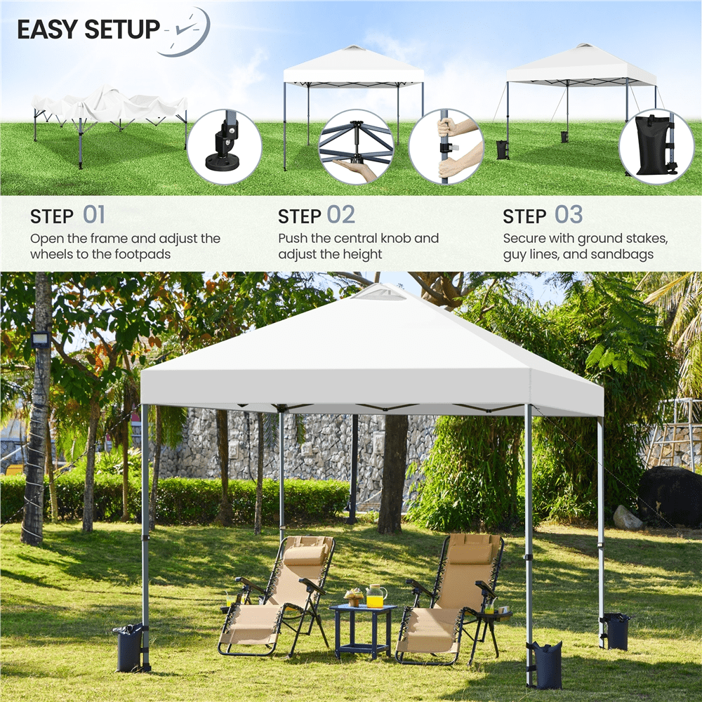 Renwick 10x10 Ft Instant Pop Up Canopy with One Push To Lock Setup Mechanism, White