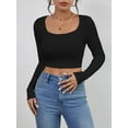thumbnail image 4 of Long Sleeve Crop Tops for Women Ribbed Square Neck Slim Fitted Casual Lady Fashion Top, 4 of 5
