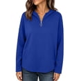 thumbnail image 3 of Lcziwo Womens Quarter Zip Pullover Long Sleeve Solid Casual Hoodies Oversized Y2K Fall Winter Fashion Sweatshirt with Pockets Blue,XXL, 3 of 7