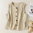 thumbnail image 2 of SAWOBUUN Women Vintage Button Down Vest Round Neck Sleeveless Casual Loose Slim Tops with Pocket, 2 of 9