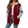 thumbnail image 2 of TGSLY Color Block Hooded Sweatshirt for Women Lightweight Zip Up Long Sleeve Drawstring Hoodies Loose Casual Solid Color Cardigan Coat with Pockets XL, 2 of 8