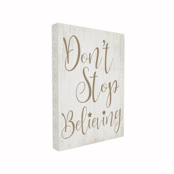 The Stupell Home Decor Collection Holiday Minimal Rustic White Wood Don't Stop Believing Typography Stretched Canvas Wall Art, 16 x 1.5 x 20