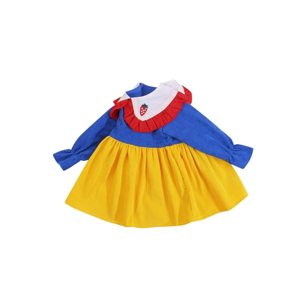 Kmbangi Girl?s Color-block Embroidery Doll Collar Long Sleeve A-line Dress  