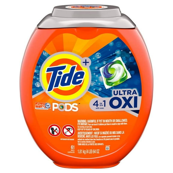 Tide PODS 4 in 1 Ultra Oxi Laundry Detergent Soap PODS, High Efficiency (HE), 61 Count
