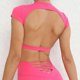 thumbnail image 3 of Camiseta deportiva de manga corta para mujer, Top corto de Yoga de secado rápido con ropa acolchada, ropa deportiva para gimnasio y entrenamiento, 3 of 5