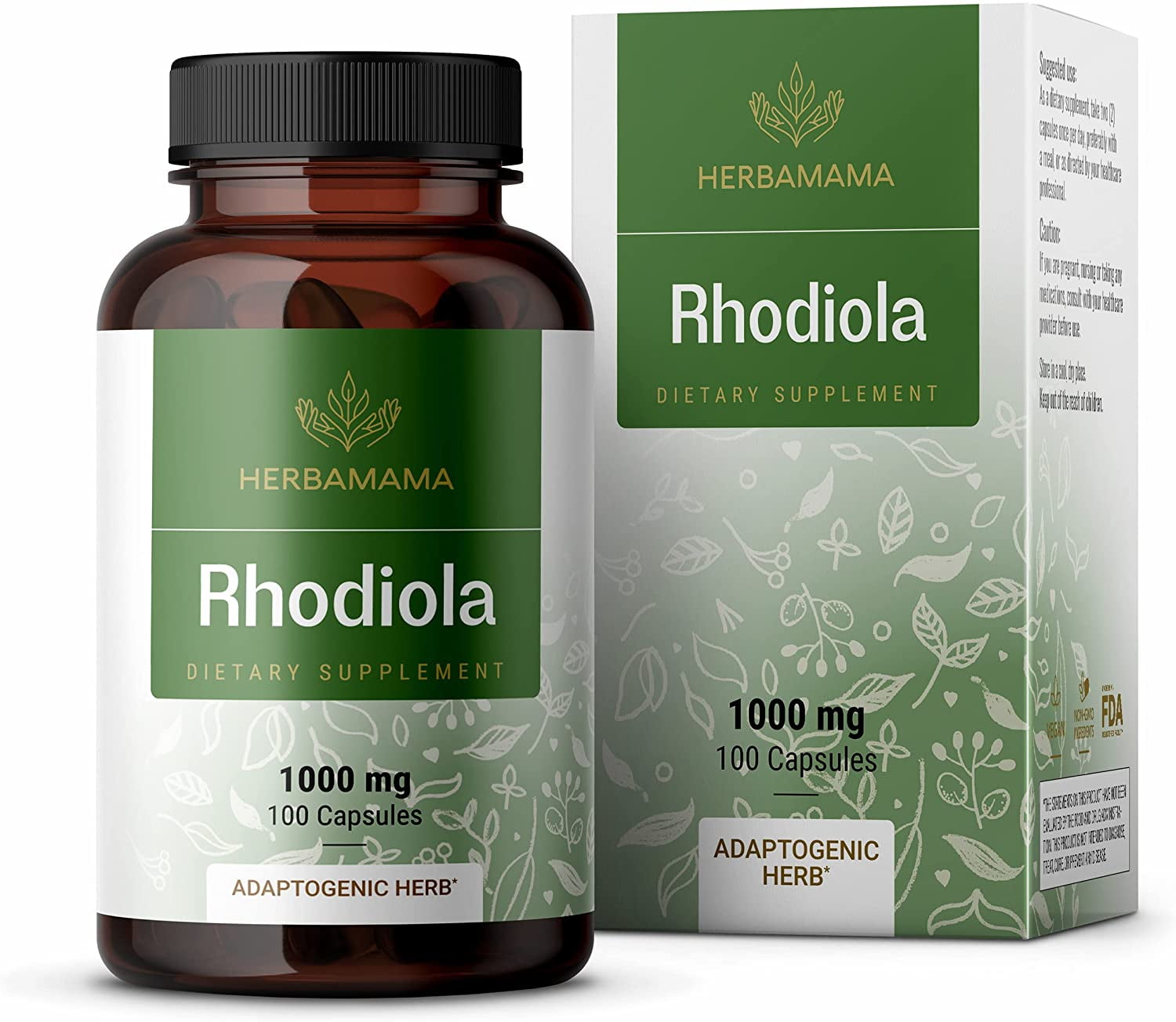 HERBAMAMA Rhodiola Rosea Supplement for Stress Relief & Energy Support , 100 Capsules