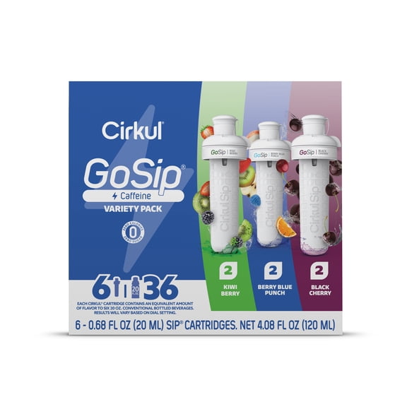 Cirkul GoSip Flavor Cartridge Variety Pack, 6-Pack (2 Berry Blue Punch, 2 Kiwi Berry, 2 Black Cherry)