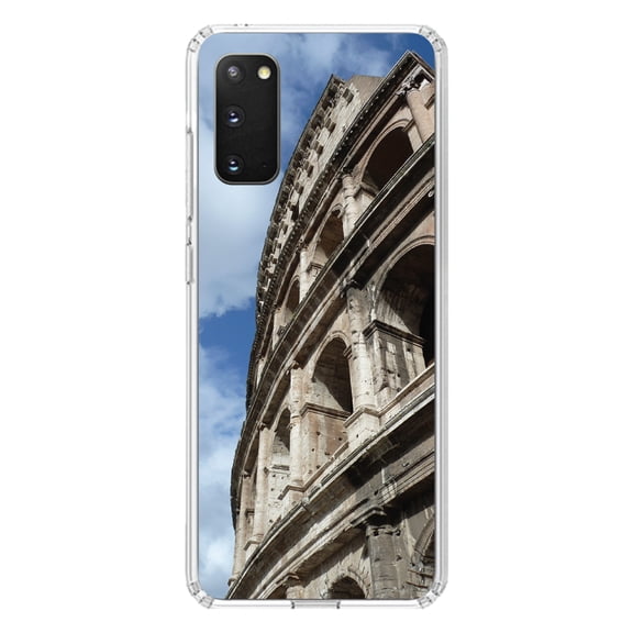 DistinctInk Clear Shockproof Hybrid Case for Galaxy S20 PLUS / 5G (6.7" Screen) - TPU Bumper, Acrylic Back, Tempered Glass Screen Protector - Roman Colosseum Rome