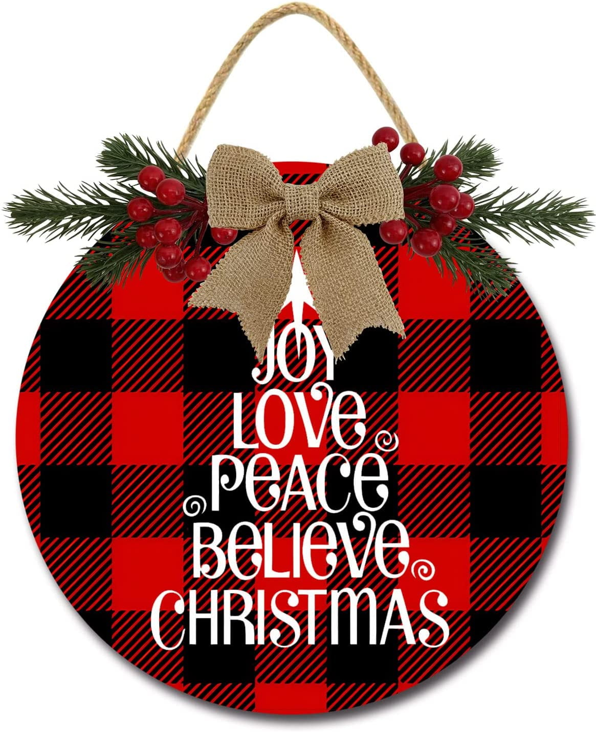 Eveokoki 11" Joy Love Peace Believe Christmas Sign for Front